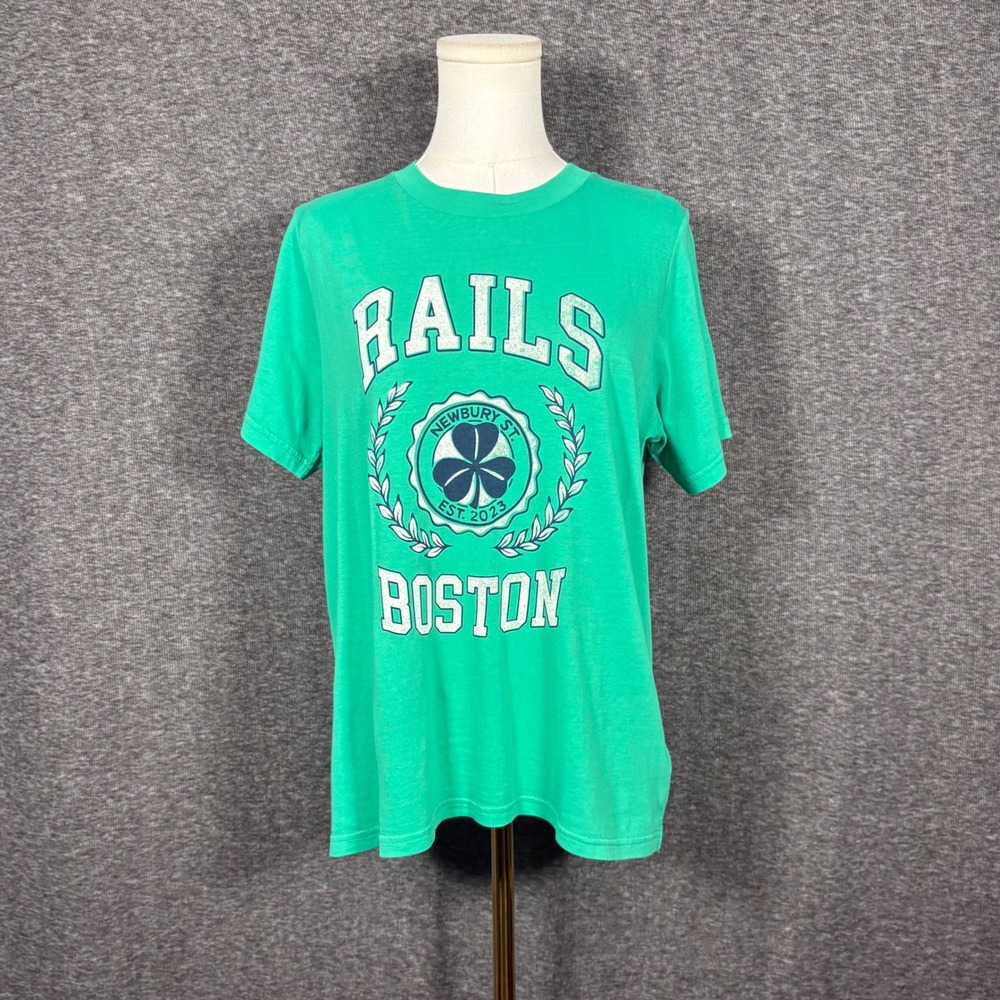 Rails Boston Clover Boyfriend Tee Green Newbury St Graphic T-Shirt Small